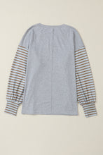 将图片加载到图库查看器，Gray Colorblock Striped Bishop Sleeve Top
