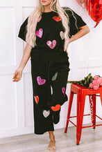 将图片加载到图库查看器，Black Sequin Heart Popping Graphic Textured 2pcs Outfit
