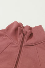 Load image into Gallery viewer, Brown Fleece Lined Zip Up Stand Collar Thumbhole Sleeve Sweatshirt
