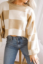 Load image into Gallery viewer, Khaki Checkered Bishop Sleeve Sweater
