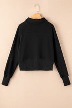 将图片加载到图库查看器，Black Fleece Lined Zip Up Stand Collar Thumbhole Sleeve Sweatshirt
