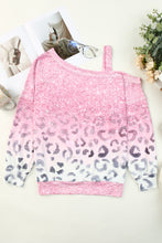 Load image into Gallery viewer, Pink Leopard Patchwork One Shoulder Long Sleeve Top
