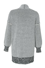 将图片加载到图库查看器，Gray Plaid Knitted Long Open Front Cardigan
