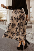 将图片加载到图库查看器，Apricot Floral Leaves Embroidered High Waist Maxi Skirt
