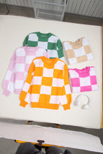 Load image into Gallery viewer, Khaki Checkered Bishop Sleeve Sweater
