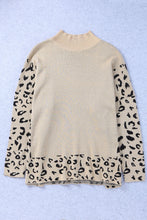 将图片加载到图库查看器，Khaki Leopard High Neck Side Slit Oversized Sweater
