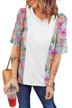 Load image into Gallery viewer, White Floral Print Patchwork Short Sleeve Top
