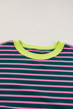 将图片加载到图库查看器，Green Stripe Oversized Contrast Trim Exposed Seam High Low T Shirt
