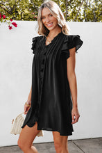 将图片加载到图库查看器，Black Ruffle Sleeve V Neck Frilled Shift Dress
