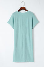 将图片加载到图库查看器，Blue Striped Ribbed Knit T-shirt Shift Dress
