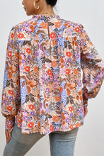 Load image into Gallery viewer, Multicolour Floral Bishop Sleeve Frilled Round Neck Blouse
