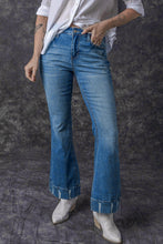 Load image into Gallery viewer, Sky Blue Slight Distressed Medium Wash Flare Jeans
