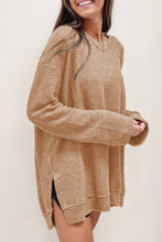 将图片加载到图库查看器，Gray Waffle Knit High Slits Oversized Top
