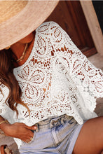 将图片加载到图库查看器，Oatmeal Bohemian Macrame Lace Crochet Half Sleeve Blouse
