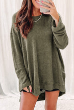 将图片加载到图库查看器，Gray Waffle Knit High Slits Oversized Top
