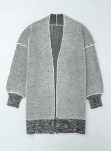 将图片加载到图库查看器，Gray Plaid Knitted Long Open Front Cardigan
