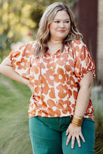 Load image into Gallery viewer, Orange Plus Size Floral Print Drawstring V Neck Short Sleeve Blouse
