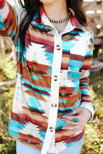 Load image into Gallery viewer, Multicolor Aztec Print Buttoned Pocket Chest Long Sleeve Shirt
