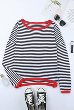 将图片加载到图库查看器，Contrast Trimmed Striped Drop Shoulder Sweater
