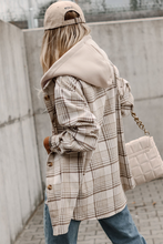 将图片加载到图库查看器，Khaki Plaid Removable Hood Buttoned Shacket
