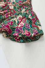 将图片加载到图库查看器，Green V Neck Short Bubble Sleeve Paisley Blouse
