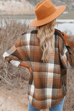 将图片加载到图库查看器，Brown Plaid Flap Pockets Shacket
