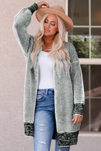 将图片加载到图库查看器，Gray Plaid Knitted Long Open Front Cardigan
