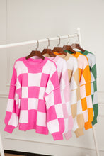 Load image into Gallery viewer, Khaki Checkered Bishop Sleeve Sweater
