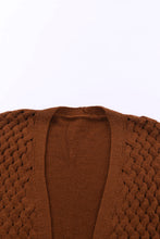 将图片加载到图库查看器，Brown Open Front Woven Texture Knitted Cardigan with Pockets
