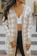 将图片加载到图库查看器，Khaki Open Front Plaid Long Cardigan
