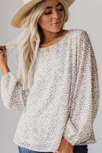 将图片加载到图库查看器，Leopard Crew Neck Long Sleeve Blouse
