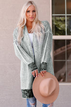 将图片加载到图库查看器，Gray Plaid Knitted Long Open Front Cardigan
