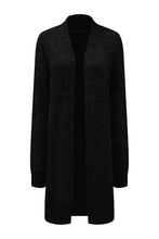 将图片加载到图库查看器，Black Plaid Knitted Long Open Front Cardigan
