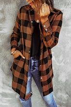 将图片加载到图库查看器，Brown Turn-down Collar Plaid Shirt Coat
