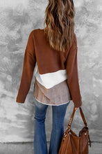 将图片加载到图库查看器，Brown Splicing Buttoned Knitted Long Sleeve Sweater
