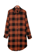 将图片加载到图库查看器，Brown Turn-down Collar Plaid Shirt Coat
