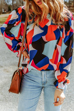 Cargar imagen en el visor de la galería, Abstract Pattern Crewneck Ruffled Puff Sleeve Blouse
