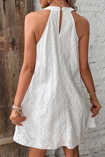 Load image into Gallery viewer, White Boho Eyelet Pattern Halter Neck Sleeveless Dress
