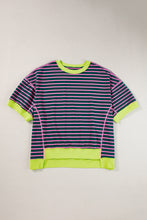 将图片加载到图库查看器，Green Stripe Oversized Contrast Trim Exposed Seam High Low T Shirt
