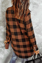 将图片加载到图库查看器，Brown Turn-down Collar Plaid Shirt Coat
