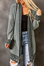 将图片加载到图库查看器，Gray Plaid Knitted Long Open Front Cardigan
