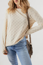 将图片加载到图库查看器，Beige Solid Textured Thumbhole Sleeve Top
