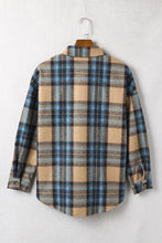 将图片加载到图库查看器，Brown Plaid Color Block Buttoned Shirt with Pockets
