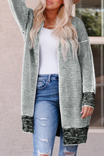 将图片加载到图库查看器，Gray Plaid Knitted Long Open Front Cardigan
