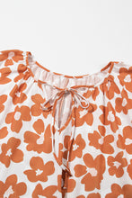 Load image into Gallery viewer, Orange Plus Size Floral Print Drawstring V Neck Short Sleeve Blouse
