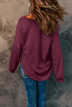 Load image into Gallery viewer, Wine Buttoned V Neck Cotton Loose Fit Top
