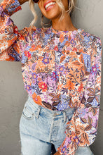 Load image into Gallery viewer, Multicolour Floral Bishop Sleeve Frilled Round Neck Blouse
