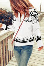 Load image into Gallery viewer, White Geometry Knit Quarter Zip Sweater
