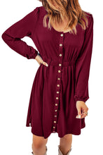 将图片加载到图库查看器，Fiery Red Button Up High Waist Long Sleeve Dress
