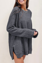 将图片加载到图库查看器，Gray Waffle Knit High Slits Oversized Top
